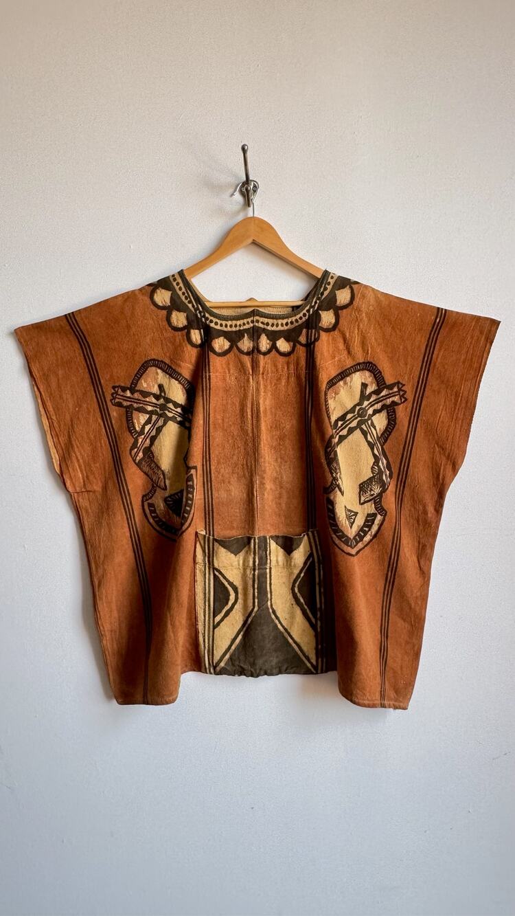 Vintage Hand-dyed Mudcloth Malian Poncho